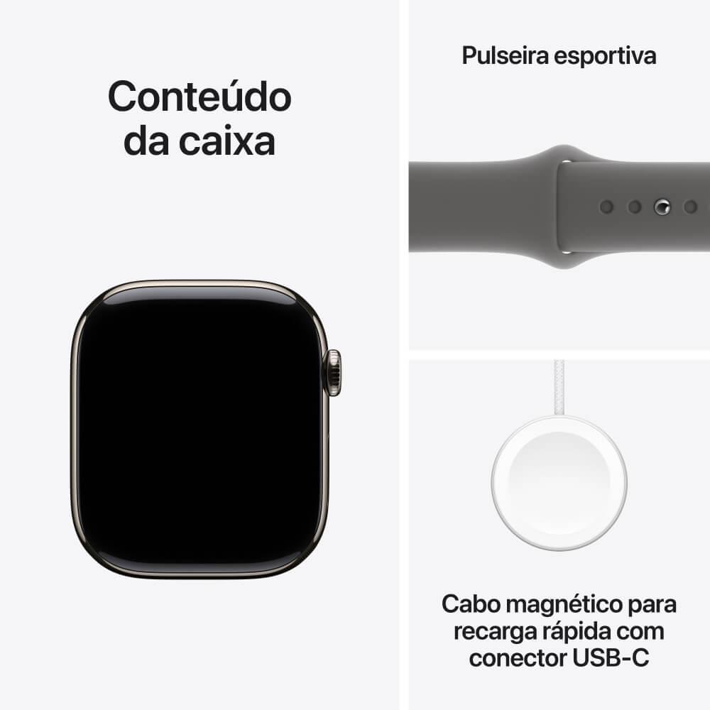 Apple Watch Series 10 GPS + Cellular • Caixa natural de titânio – 46 mm • Pulseira esportiva cinza-pedra – P/M - 9