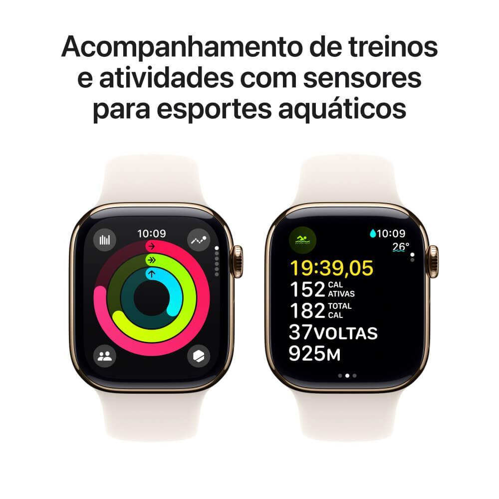 Apple Watch Series 10 GPS + Cellular • Caixa dourada de titânio – 42 mm • Pulseira esportiva estelar – M/G - 4