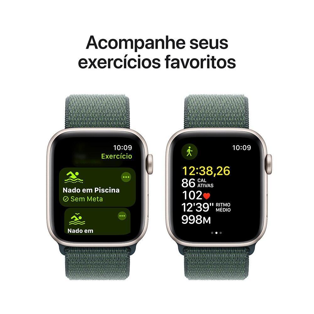 Apple Watch SE GPS + Cellular • Caixa estelar de alumínio – 44 mm • Pulseira loop esportiva verde-lago - 6
