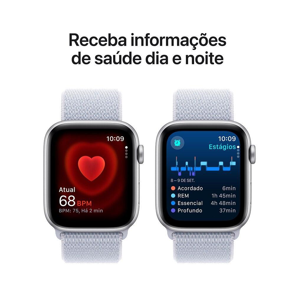 Apple Watch SE GPS + Cellular • Caixa prateada de alumínio – 44 mm • Pulseira loop esportiva nuvem azul - 5