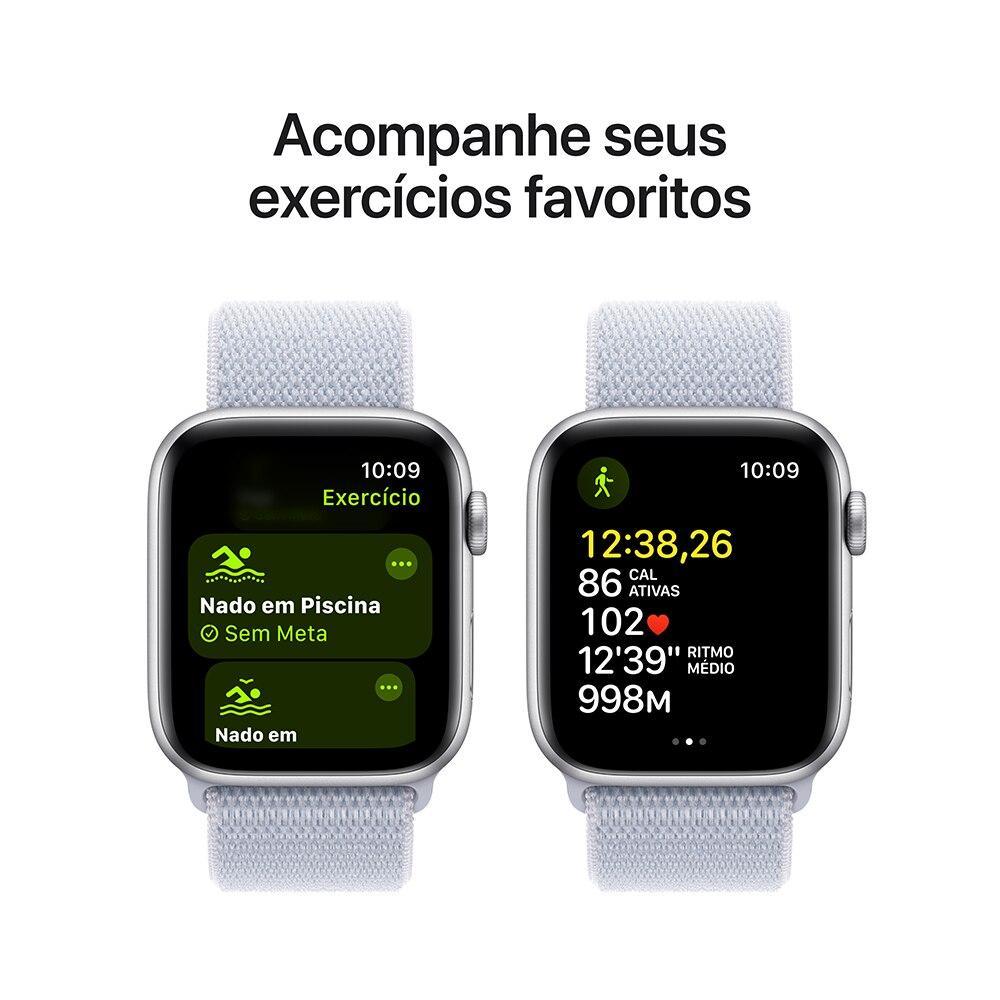 Apple Watch SE GPS + Cellular • Caixa prateada de alumínio – 44 mm • Pulseira loop esportiva nuvem azul - 6