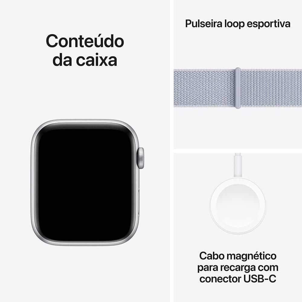 Apple Watch SE GPS + Cellular • Caixa prateada de alumínio – 44 mm • Pulseira loop esportiva nuvem azul - 7