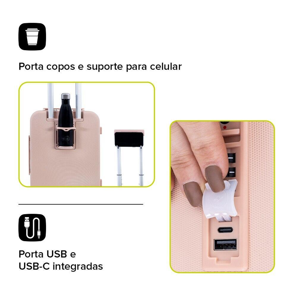 Mala de Bordo com localizador e compartimento para MacBook e iPad, Originais iPlace, Rosa - 7