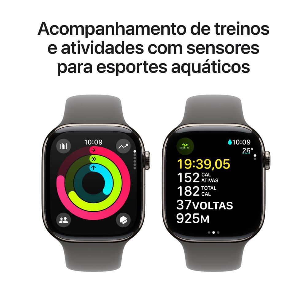 Apple Watch Series 10 GPS + Cellular • Caixa natural de titânio – 46 mm • Pulseira esportiva cinza-pedra – M/G - 4
