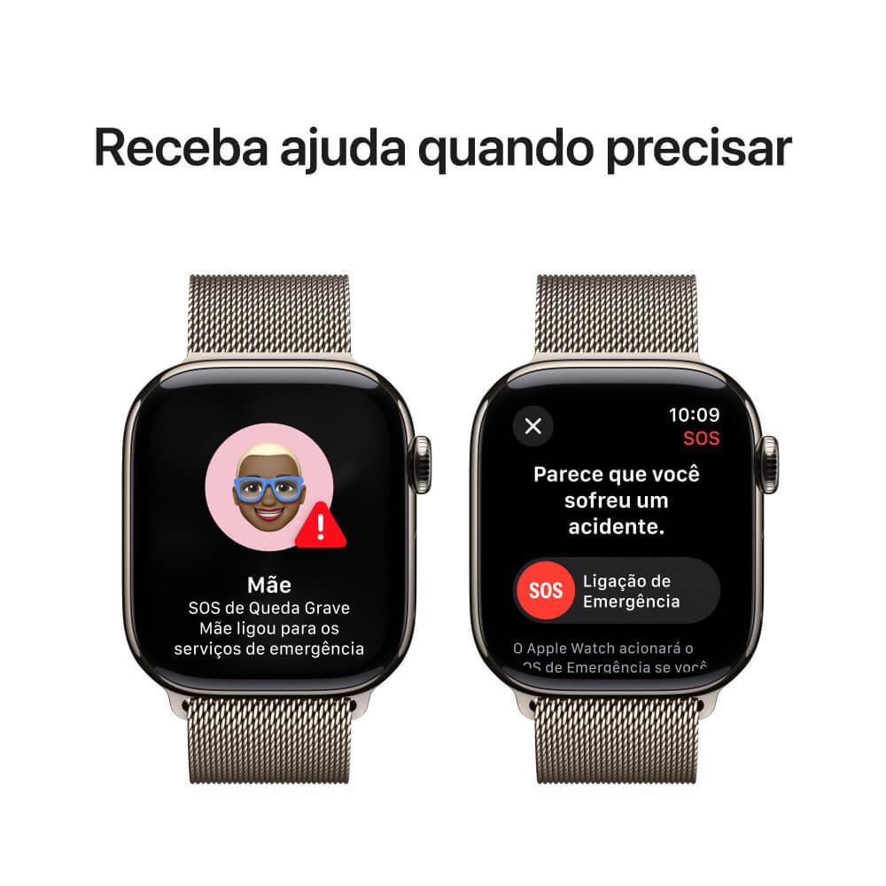 Apple Watch Series 10 GPS + Cellular • Caixa natural de titânio – 42 mm • Pulseira natural estilo milanês - 6