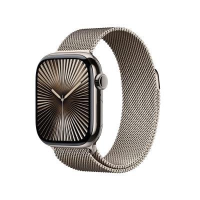 Apple Watch Series 10 GPS + Cellular • Caixa natural de titânio – 42 mm • Pulseira natural estilo milanês