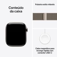 Apple Watch Series 10 GPS + Cellular • Caixa natural de titânio – 42 mm • Pulseira natural estilo milanês - 9