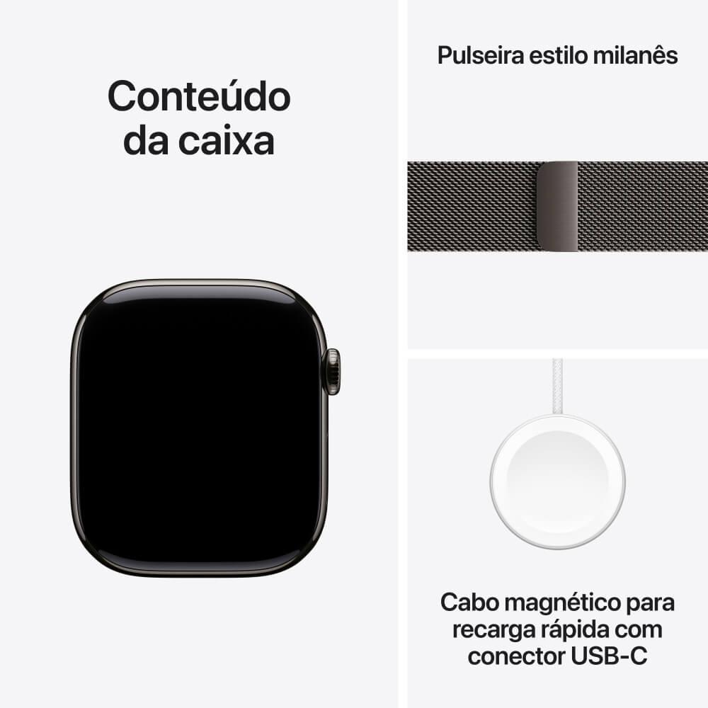Apple Watch Series 10 GPS + Cellular • Caixa ardósia de titânio – 46 mm • Pulseira ardósia estilo milanês – P/M - 9