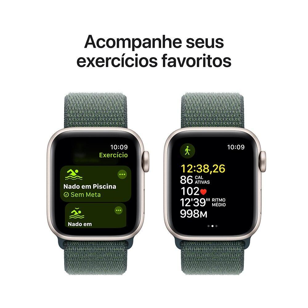 Apple Watch SE GPS + Cellular • Caixa estelar de alumínio – 40 mm • Pulseira loop esportiva verde-lago - 6
