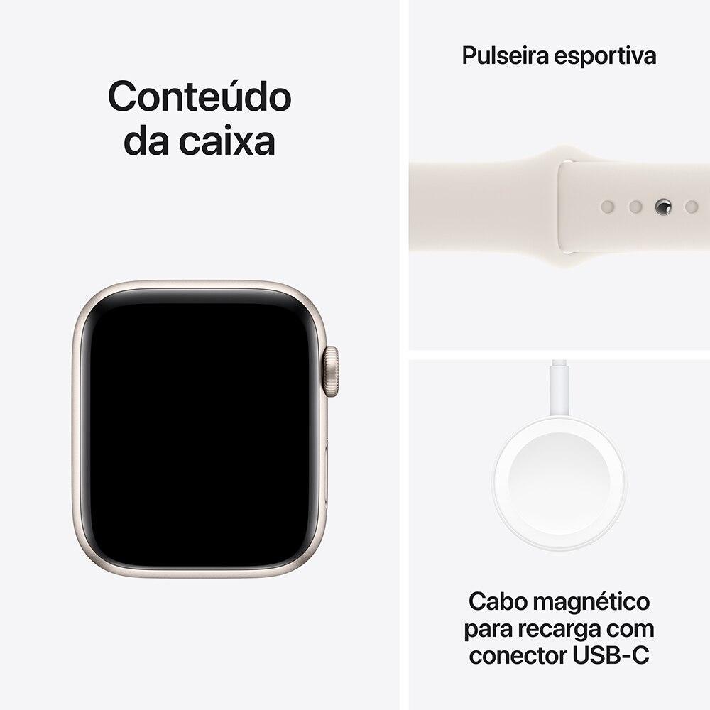 Apple Watch SE GPS + Cellular • Caixa estelar de alumínio – 44 mm • Pulseira esportiva estelar – M/G - 7