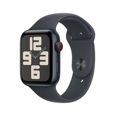 Apple Watch SE GPS + Cellular, Caixa meia-noite de alumínio – 44 mm, Pulseira esportiva meia-noite – P/M