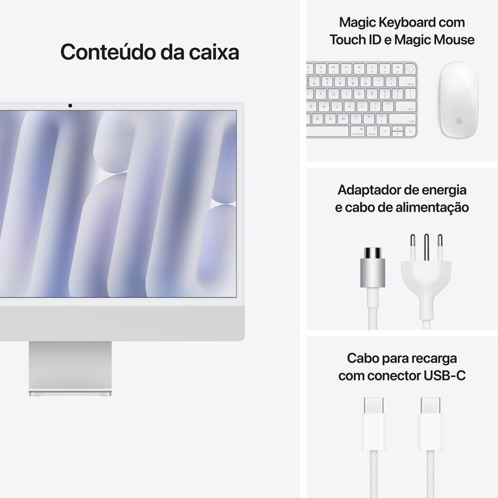 iMac 24", M4, CPU  10 núcleos e GPU 10 núcleos, Memória Unificada 16GB, 512GB SSD - Prateado - 9