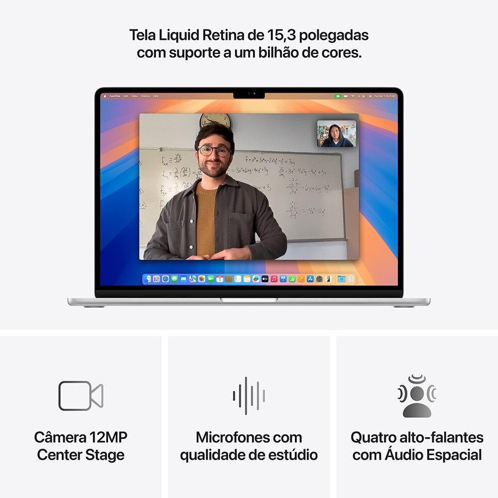 Apple Macbook Air 15", M4,  com CPU de 10 núcleos, GPU de 10 núcleos, 16GB RAM, 256GB SSD - Prata - 5