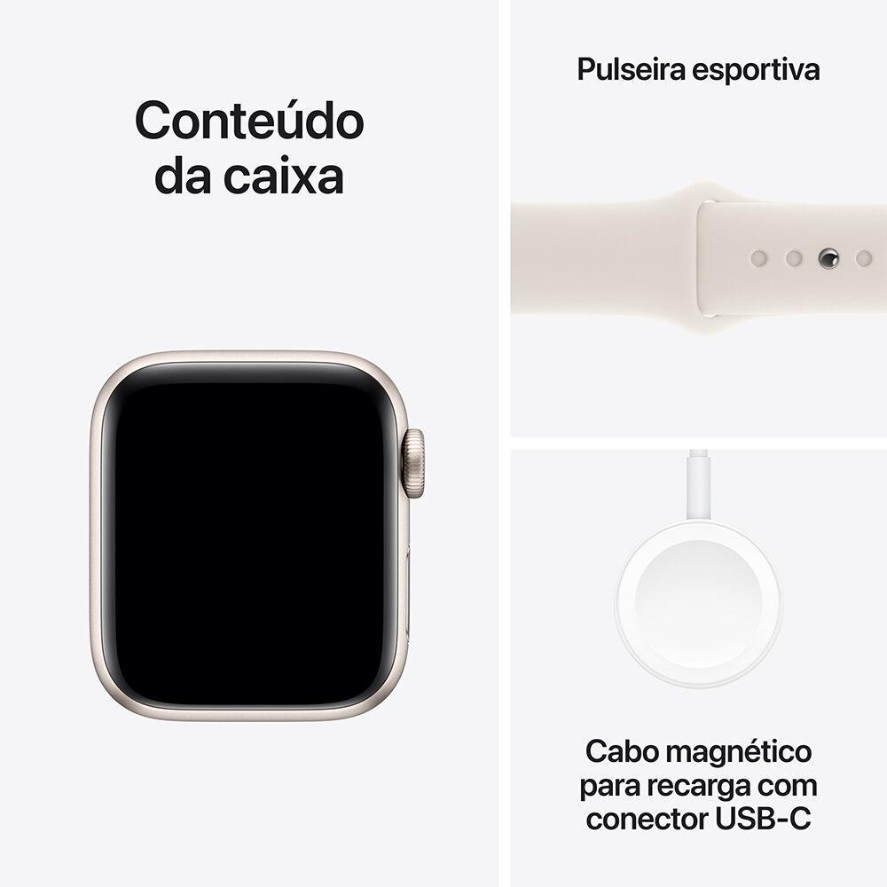 Apple Watch SE GPS + Cellular • Caixa estelar de alumínio – 40 mm • Pulseira esportiva estelar – M/G - 7