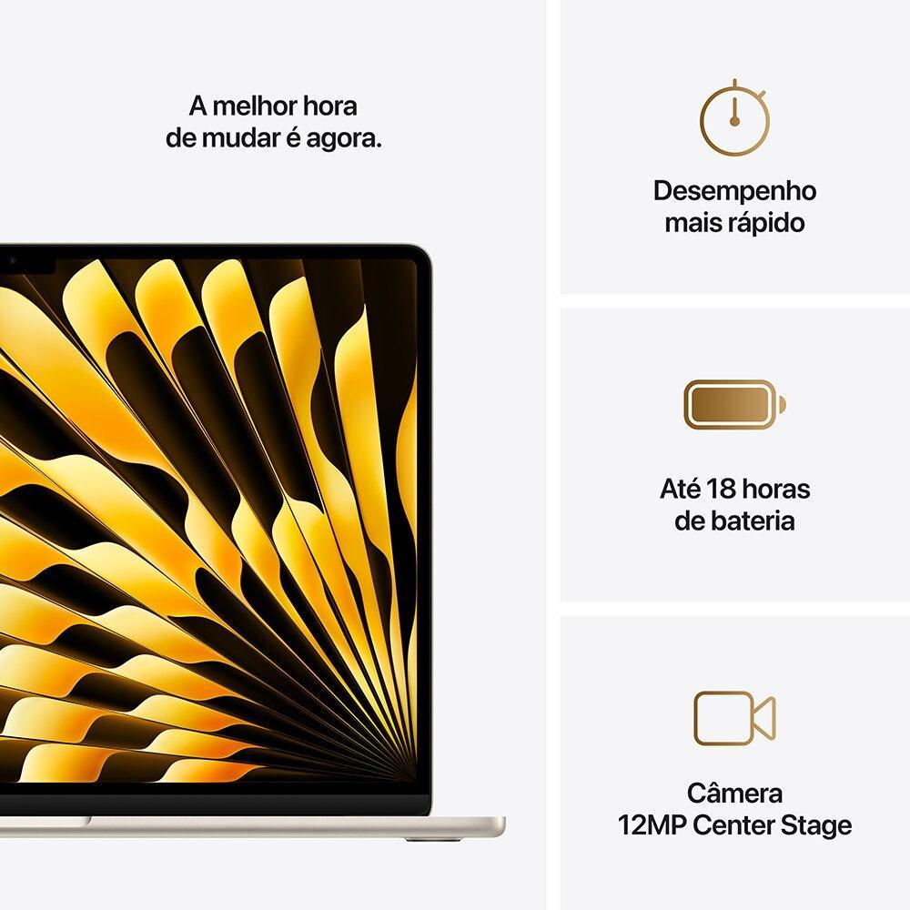 Apple Macbook Air 15", M4,  com CPU de 10 núcleos, GPU de 10 núcleos, 16GB RAM, 512GB SSD - Estelar - 10