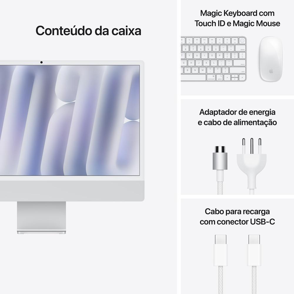 iMac 24", M4, CPU 10 núcleos e GPU 10 núcleos, Memória Unificada 16GB, 256GB SSD - Prateado - 9