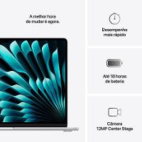 Apple Macbook Air 15", M4,  com CPU de 10 núcleos, GPU de 10 núcleos, 24GB RAM, 512GB SSD - Prata - 10