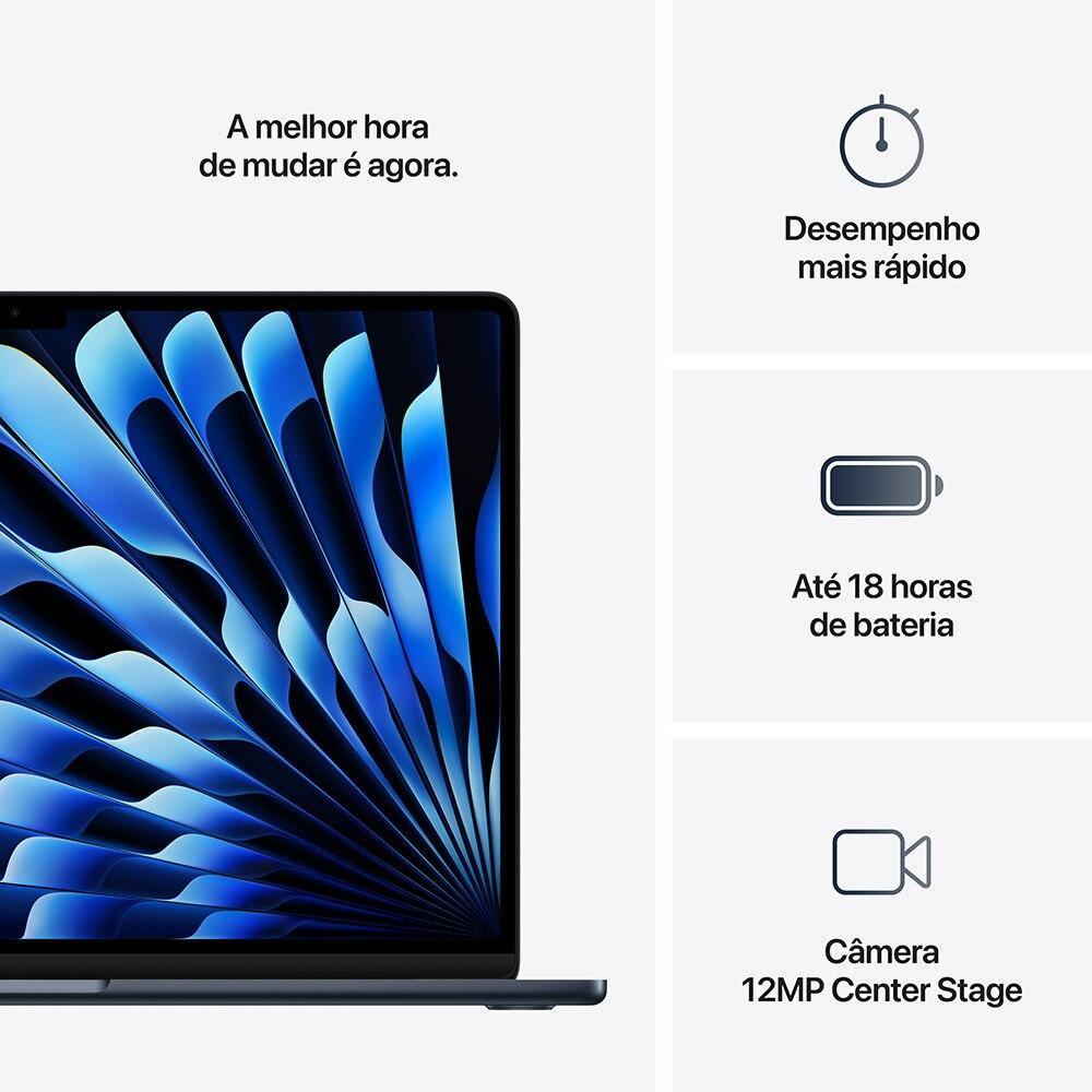 Apple Macbook Air 15", M4,  com CPU de 10 núcleos, GPU de 10 núcleos, 24GB RAM, 512GB SSD - Meia-noite - 10