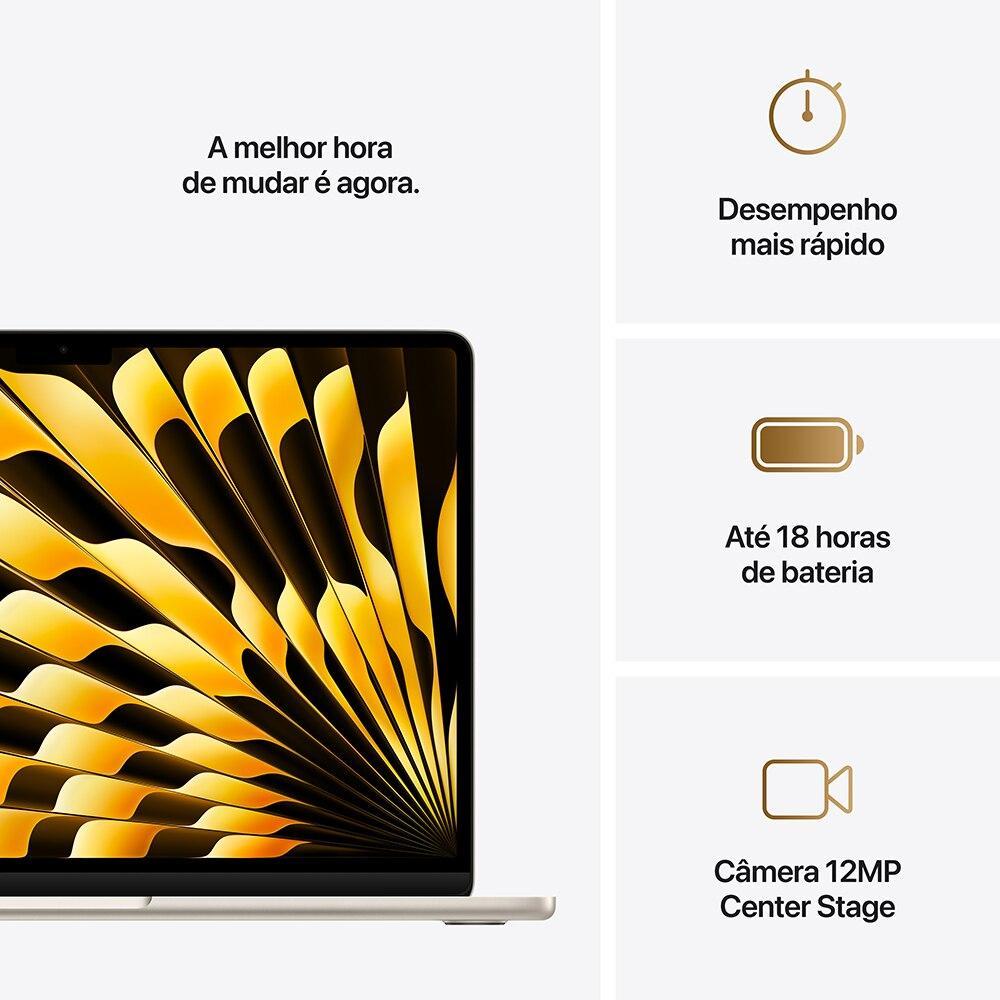 Apple Macbook Air 13", M4, com CPU de 10 núcleos, GPU de 8 núcleos, 16GB RAM, 256GB SSD - Estelar - 10