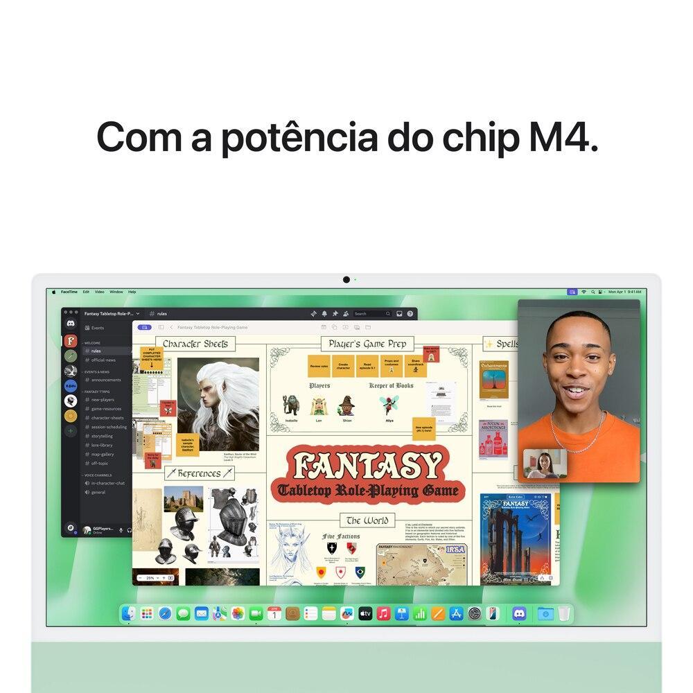 iMac 24", M4, CPU 10 núcleos e GPU 10 núcleos, Memória Unificada 16GB, 256GB SSD - Verde - 6