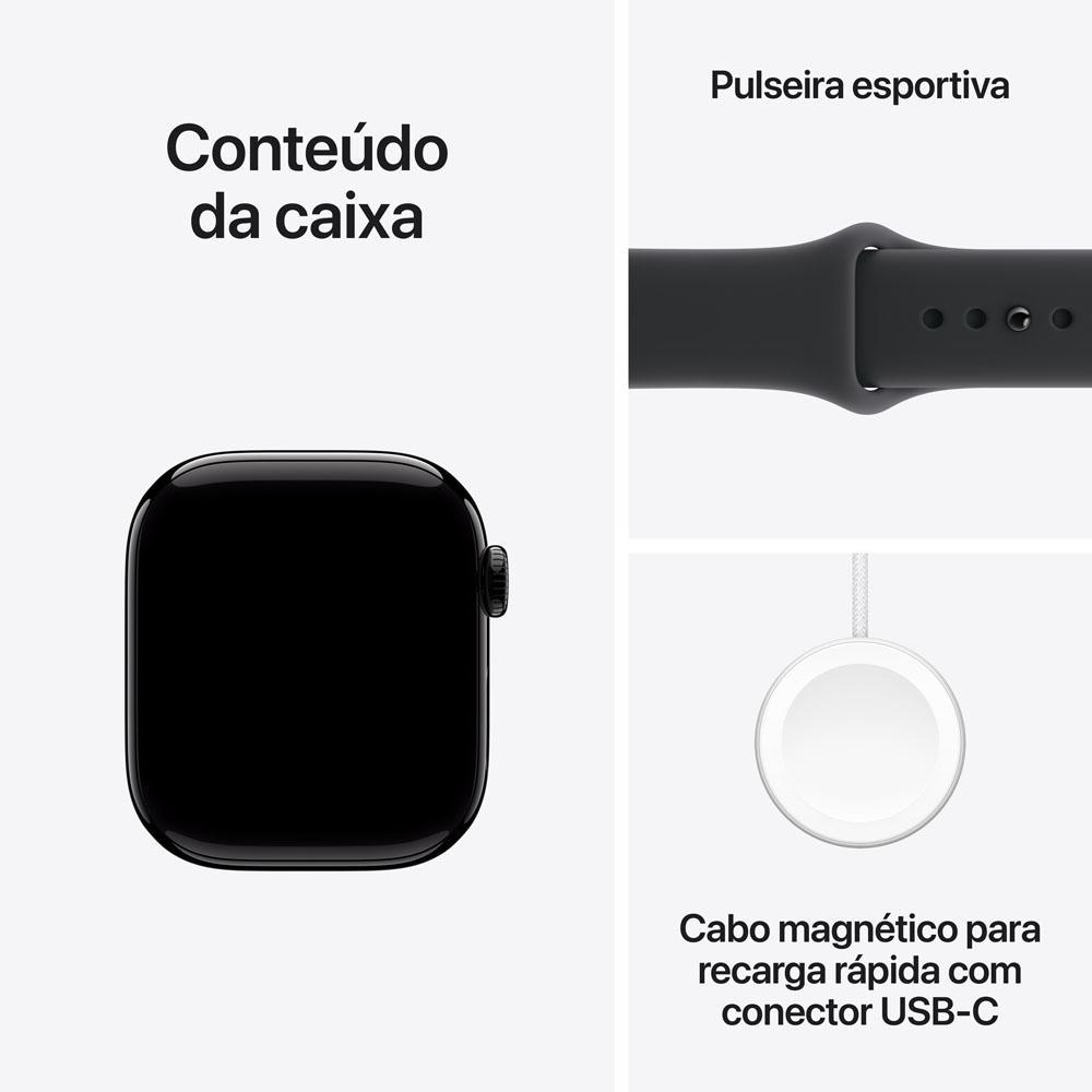 Apple Watch Series 11 GPS - Caixa preta brilhante de alumínio – 42 mm - Pulseira esportiva preta – P/M - 8