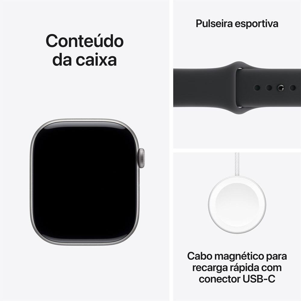 Apple Watch Series 11 GPS - Caixa cinza-espacial de alumínio – 46 mm - Pulseira esportiva preta – P/M - 8