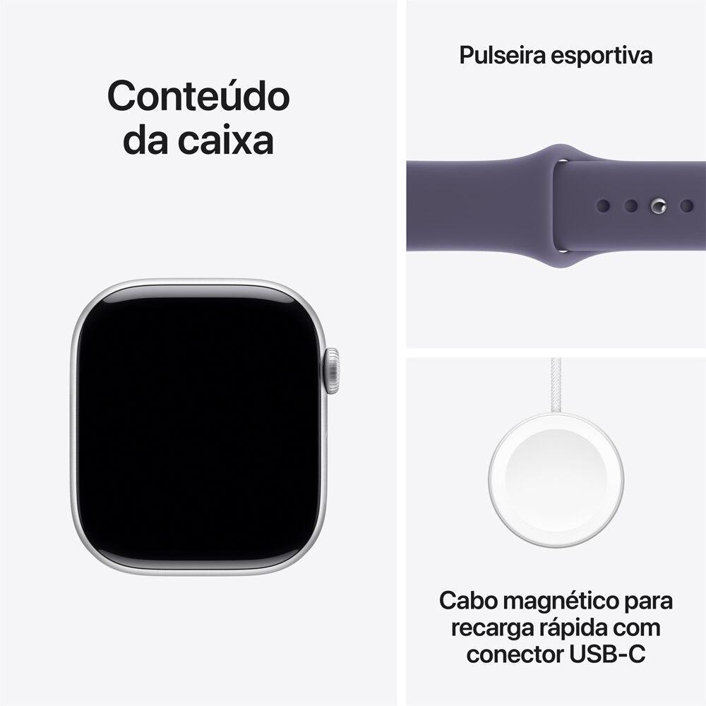 Apple Watch Series 11 GPS - Caixa prateada de alumínio – 46 mm - Pulseira esportiva roxo-névoa – P/M - 8