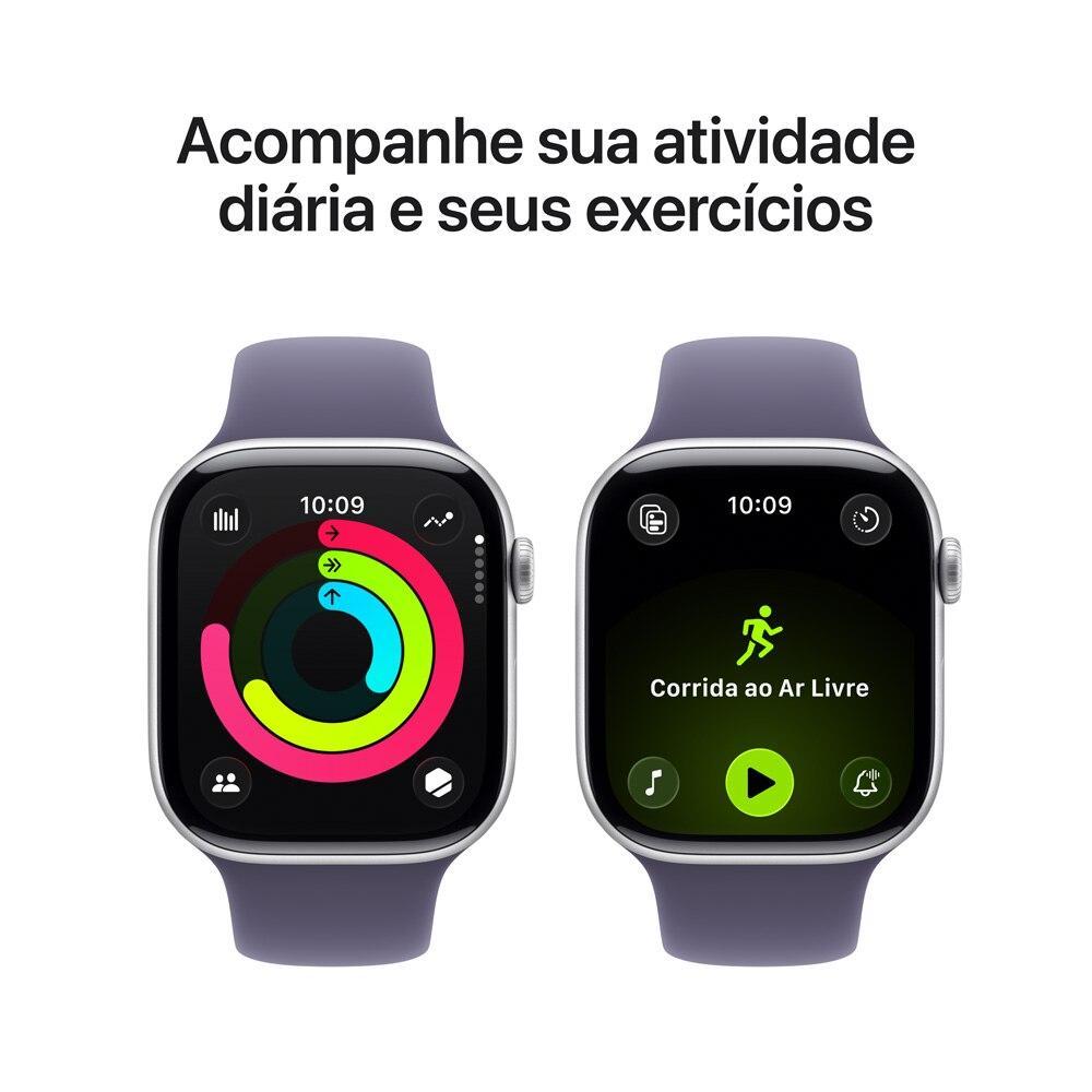 Apple Watch Series 11 GPS - Caixa prateada de alumínio – 46 mm - Pulseira esportiva roxo-névoa – M/G - 4