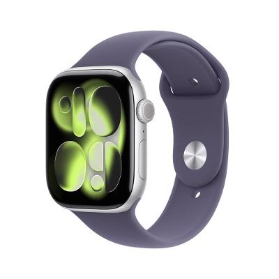 Apple Watch Series 11 GPS - Caixa prateada de alumínio – 46 mm - Pulseira esportiva roxo-névoa – M/G