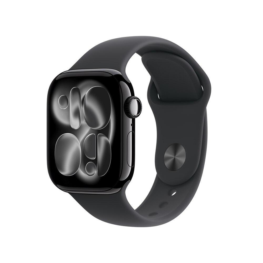 Apple Watch Series 11 GPS + Cellular - Caixa preta brilhante de alumínio – 42 mm - Pulseira esportiva preta – M/G - 1