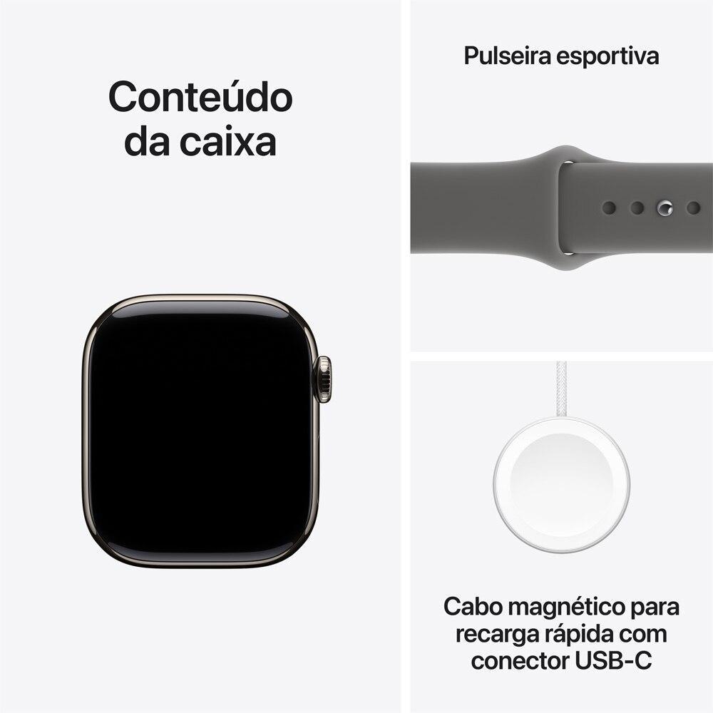 Apple Watch Series 11 GPS + Cellular - Caixa natural de titânio – 42 mm - Pulseira esportiva cinza-pedra – M/G - 8