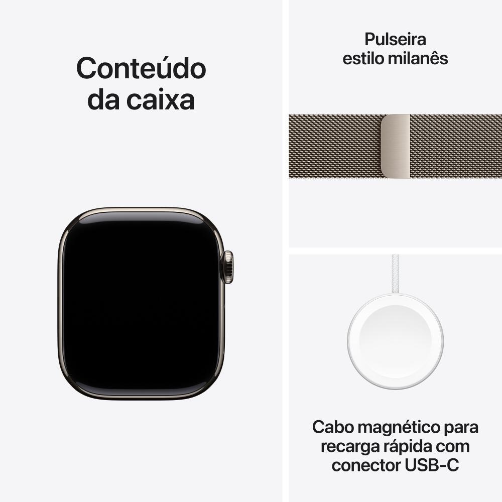 Apple Watch Series 11 GPS + Cellular - Caixa natural de titânio – 42 mm - Pulseira natural estilo milanês - 8