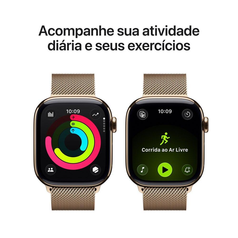 Apple Watch Series 11 GPS + Cellular - Caixa dourada de titânio – 42 mm - Pulseira dourada estilo milanês - 4