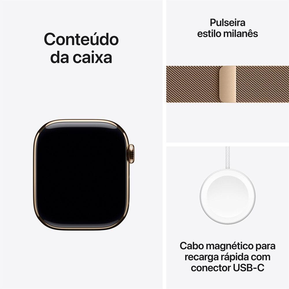 Apple Watch Series 11 GPS + Cellular - Caixa dourada de titânio – 42 mm - Pulseira dourada estilo milanês - 8