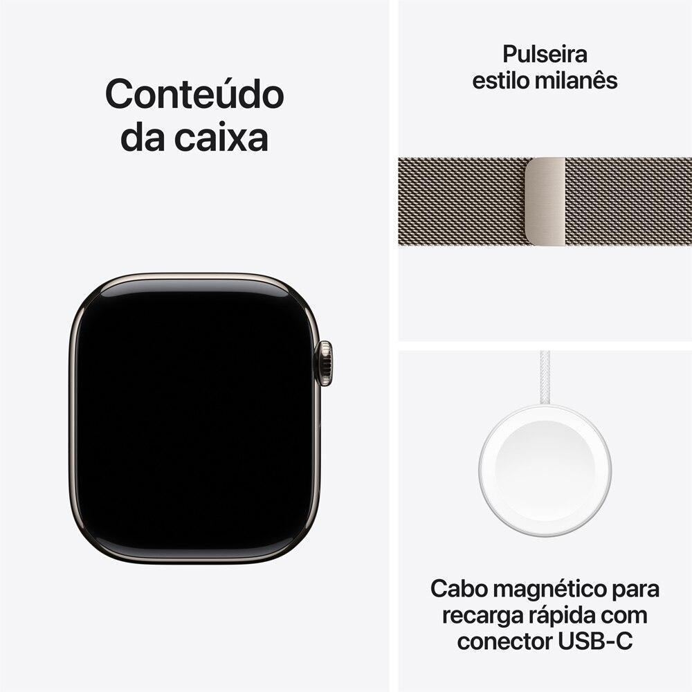 Apple Watch Series 11 GPS + Cellular - Caixa natural de titânio – 46 mm - Pulseira natural estilo milanês – P/M - 8