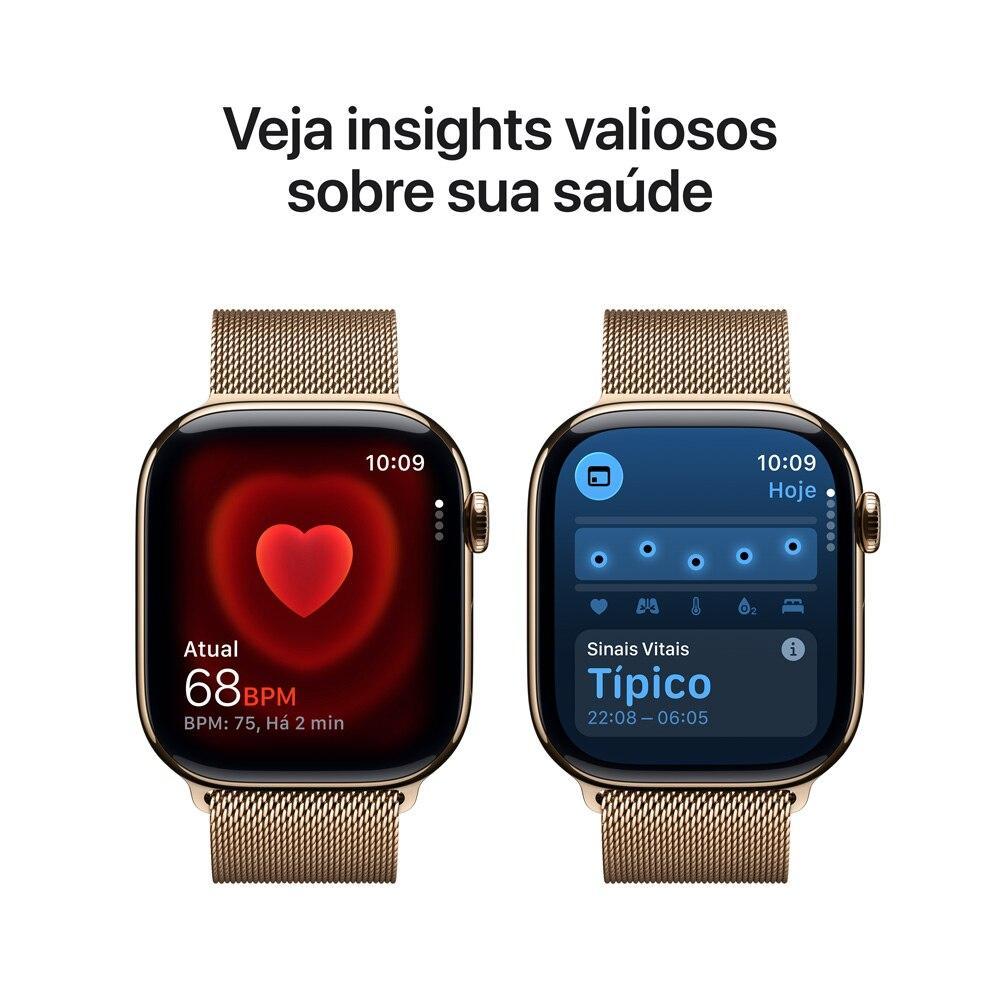 Apple Watch Series 11 GPS + Cellular - Caixa dourada de titânio – 46 mm - Pulseira dourada estilo milanês – P/M - 5