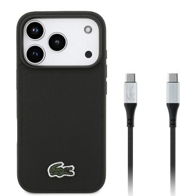 KIT Capa iPhone 17 Pro Max e Cabo USB-C Lacoste, Preta