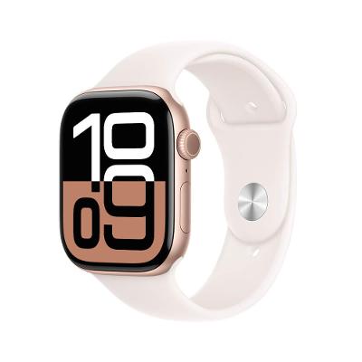 Apple Watch Series 10 GPS • Caixa cor de ouro rosa de alumínio – 46 mm • Pulseira esportiva blush-clara – P/M