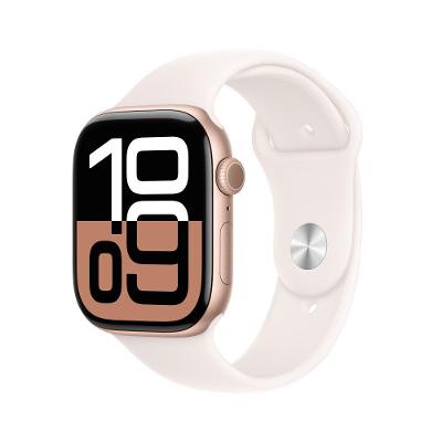 Apple Watch Series 10 GPS + Cellular • Caixa cor de ouro rosa de alumínio – 46 mm • Pulseira esportiva blush-clara – M/G