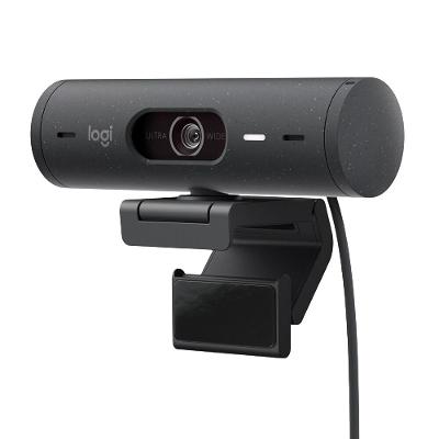 Webcam Full HD Logitech Brio 500 com Microfones Duplos com Redução de Ruídos, Proteção de Privacidade e Correção de Luz - Grafite