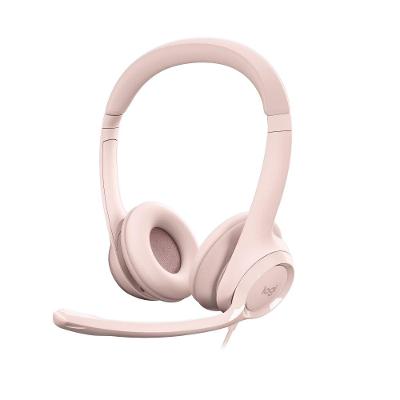 Headset com fio USB Logitech H390 com Almofadas Confortáveis, Controles de Áudio Integrado e Microfone com Redução de Ruído - Rosa