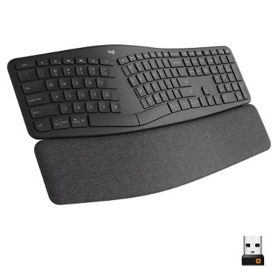 Teclado sem fio Logitech ERGO K860 com Layout Dividido, Suporte para Descanso de Pulso, Conexão Bluetooth e USB - Windows e Mac.