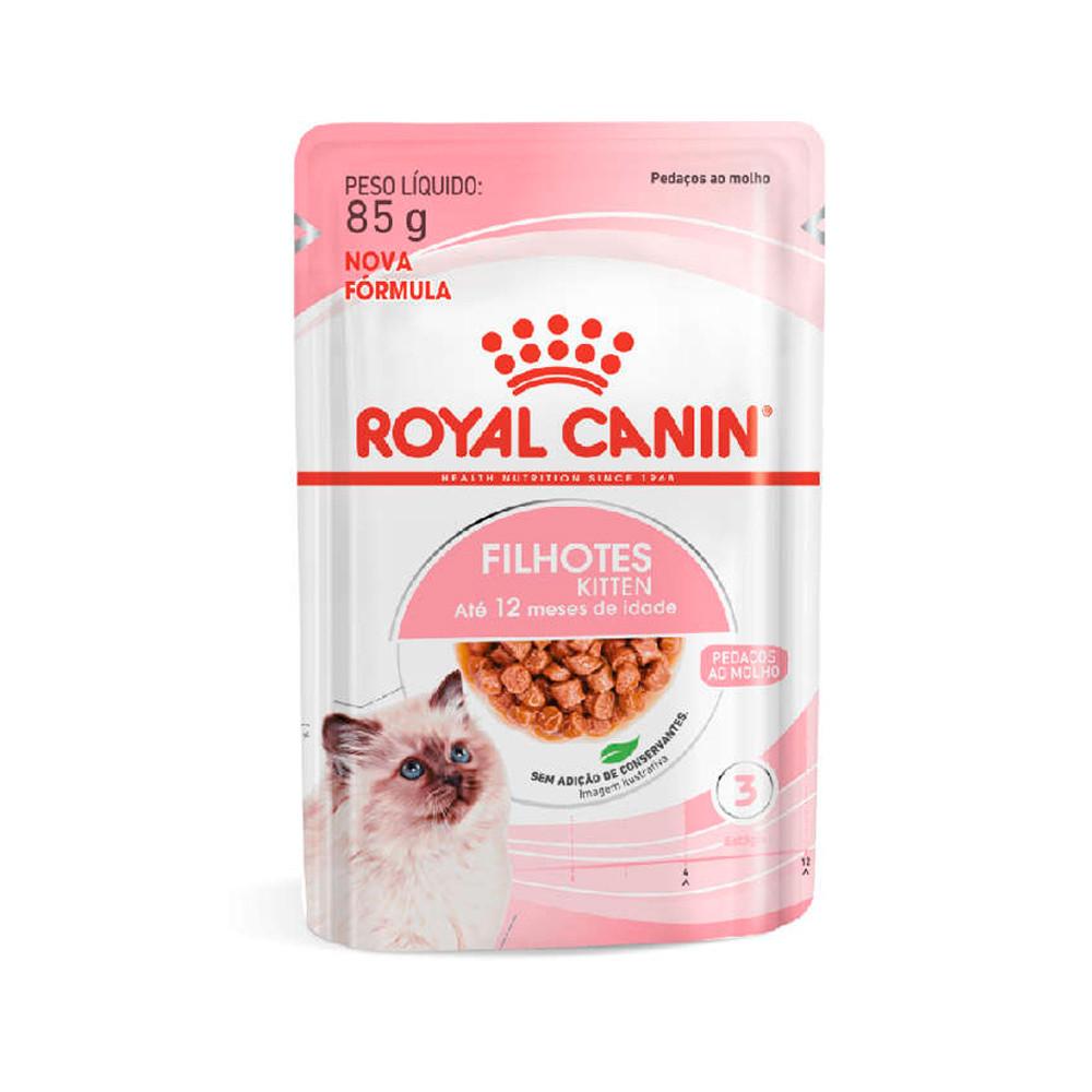 Ração Úmida Royal Canin para Gatos Filhotes Kitten com até 12 Meses Sachê Pedaços ao Molho 85G - 1