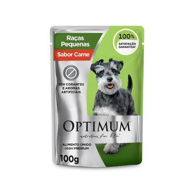 Ração Úmida Optimum Sachê para Cães Adultos Raças Pequenas e Minis Sabor Carne 100g