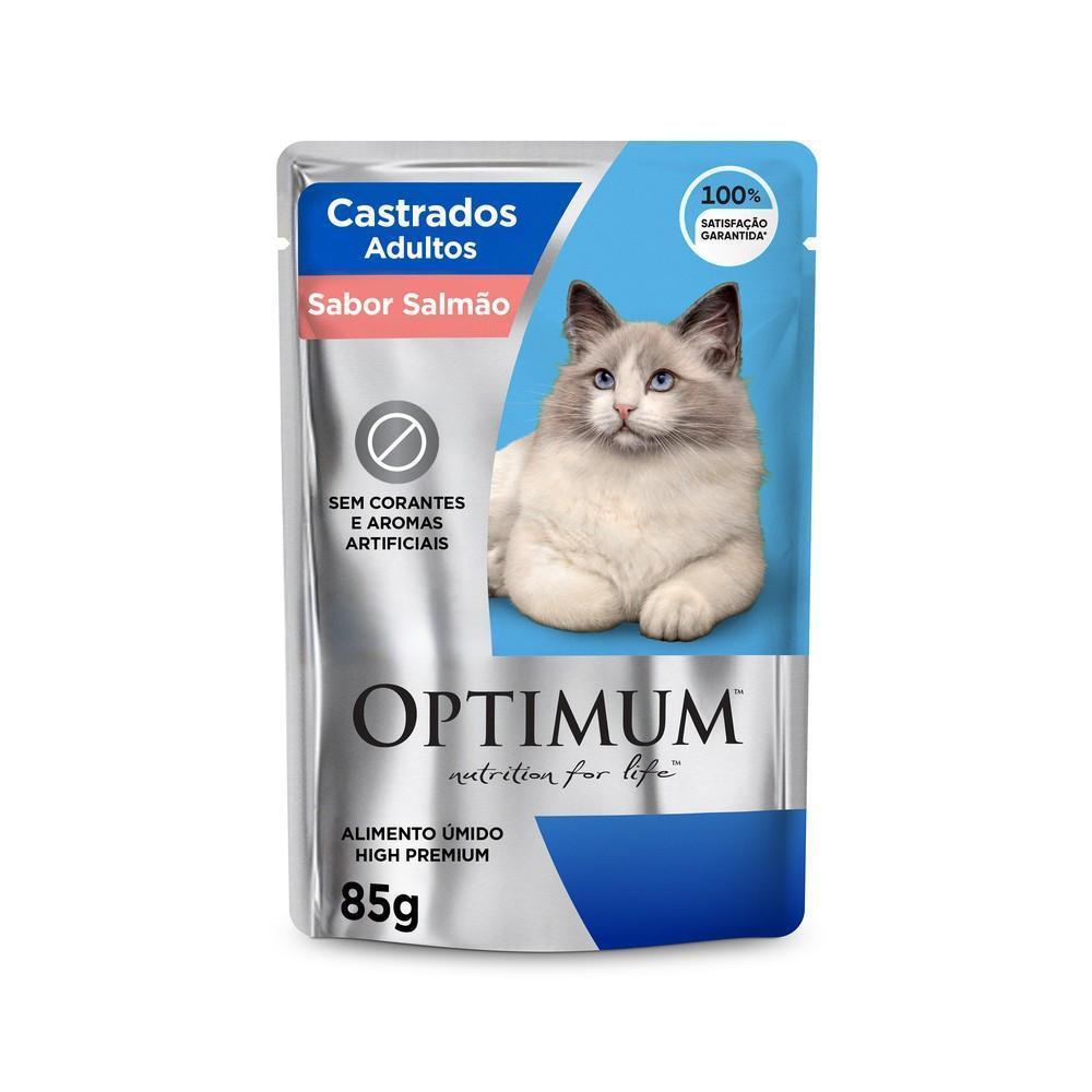Ração Úmida Optimum Sachê para Gatos Adultos Castrados Sabor Salmão 85g - 2