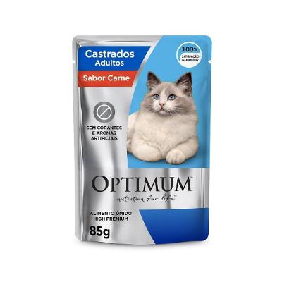 Ração Úmida Optimum Sachê para Gatos Adultos Castrados Sabor Carne 85g