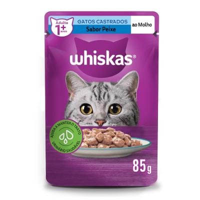 Ração Úmida Whiskas Sachê Peixe ao Molho para Gatos Adultos Castrados 85 g