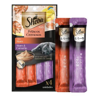 Petisco Sheba Cremoso Sabores Atum e Atum e Camarão Gatos Adultos 4 Uni