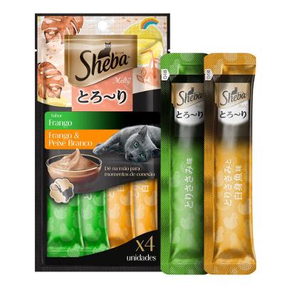 Petisco Sheba Cremoso Sabores Frango e Frango e Peixe Branco Gatos Adultos 4 Uni