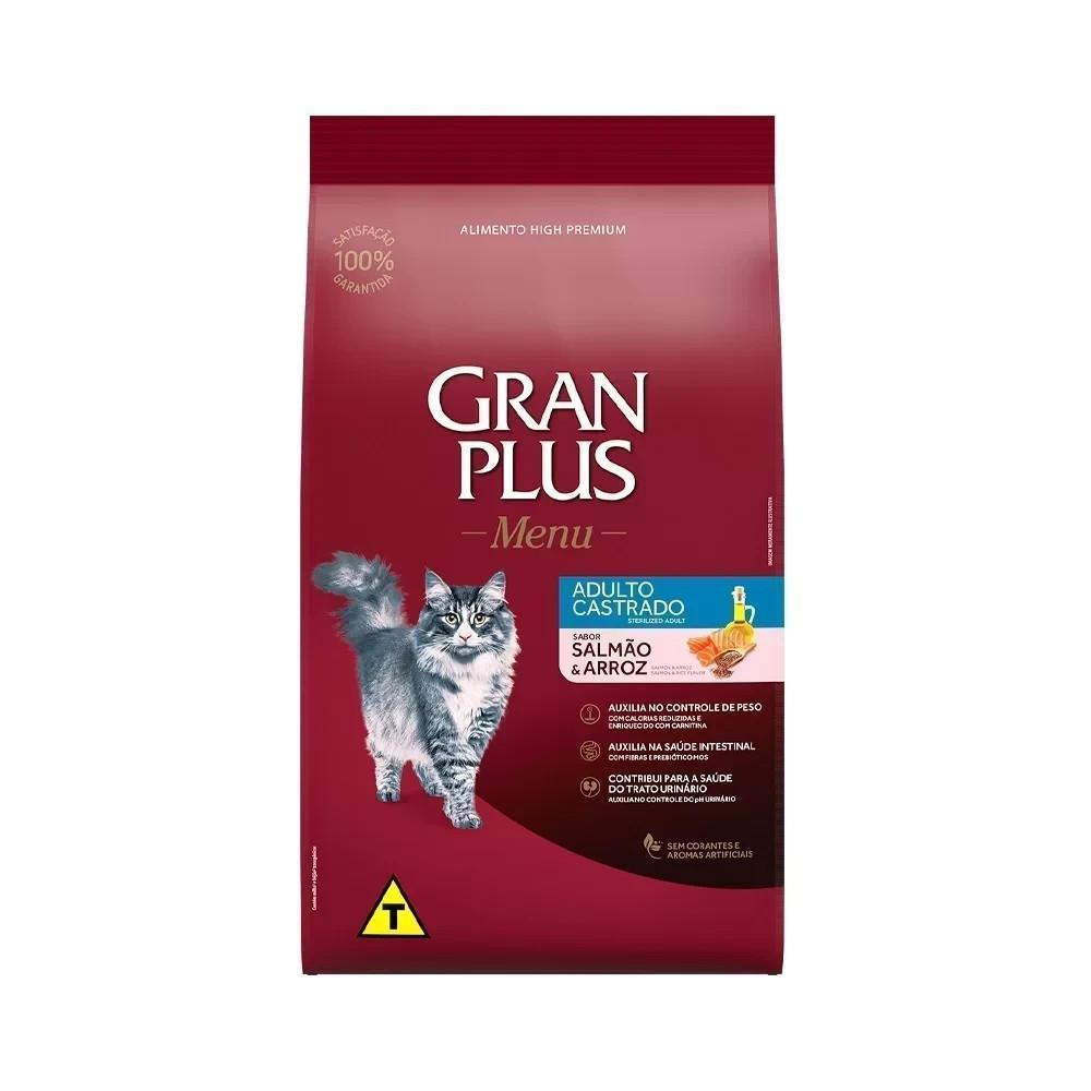 Ração Gran Plus P/Gatos Salmão e Arroz Castrados Adultos 3Kg - 1
